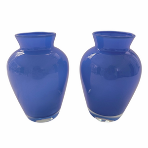 Set 2 Hand Blown Periwinkle Blue Glass Bud Vases Small 5” Tall Cornflower Blue